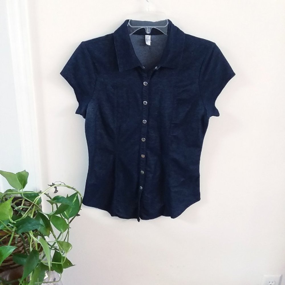 Piper & Blue Denim Like Snap Down Blouse